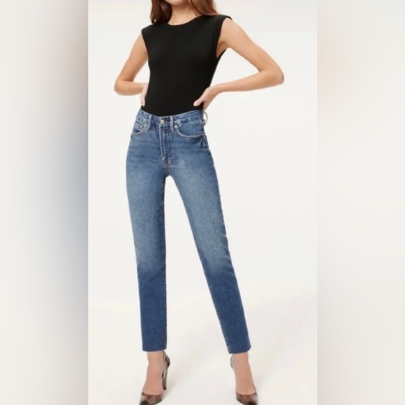 Good American Good Classic Jeans Crop Raw Hem Blue940 Size 0/25 NWT - Picture 4 of 10